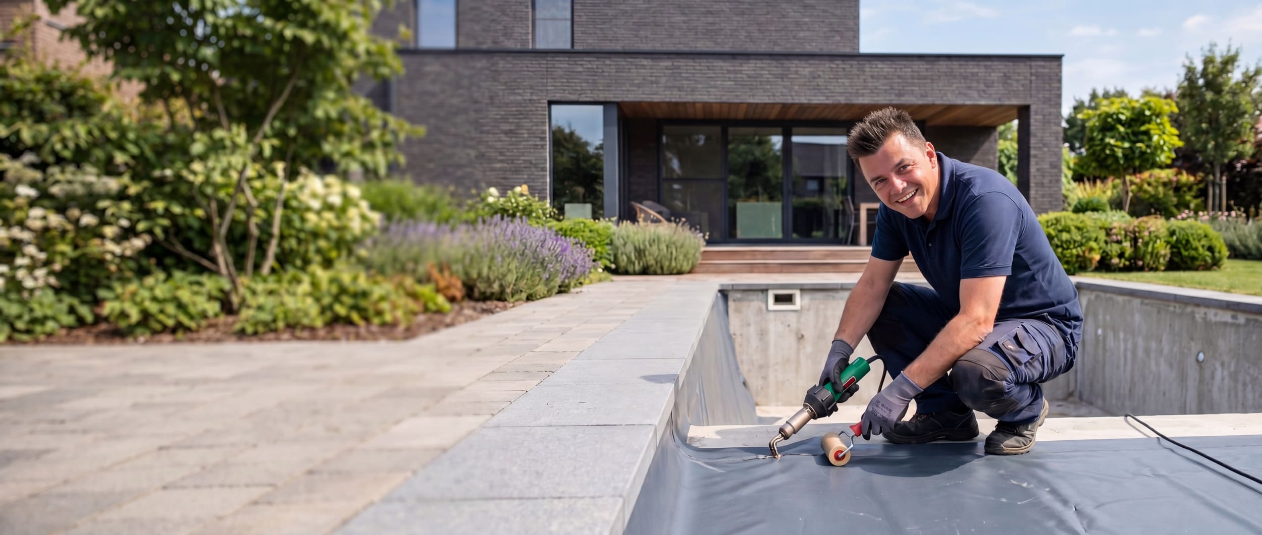 Zwembadliner plaatsen door vakman — professionele plaatsing van een PVC-zwembadliner